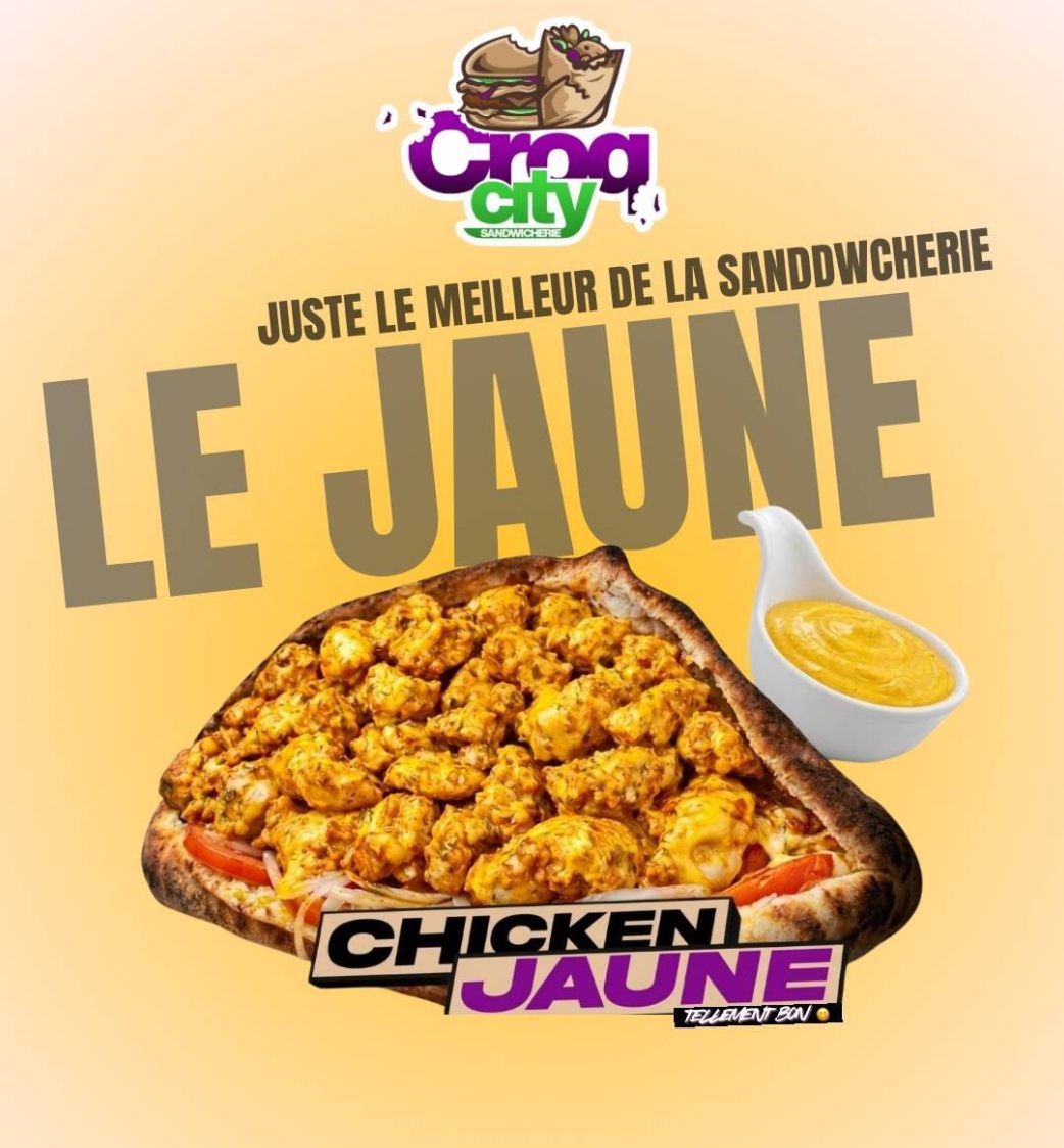 Affiche CroqCity — Le Chicken Jaune, sandwich au poulet sauce curry